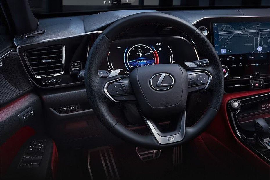 Lexus IS interior with steering wheel, digital cluster