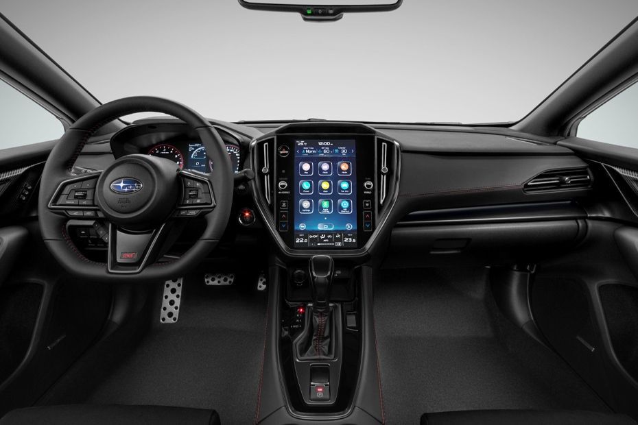 Subaru WRX modern cockpit layout with vertical touchscreen, sporty steering wheel