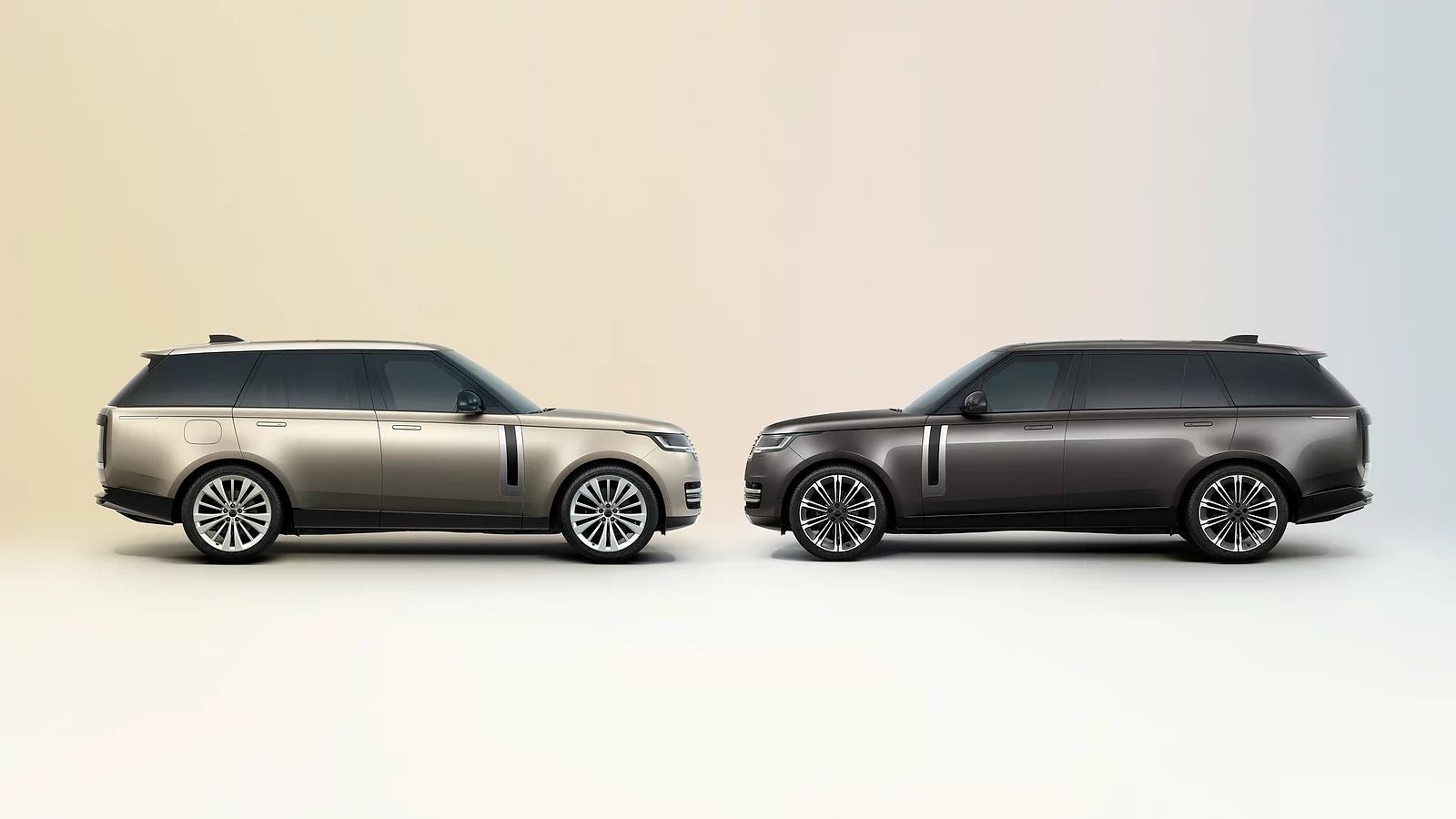 Side profile comparison of Standard Wheelbase and Long Wheelbase 2027 Range Rover models