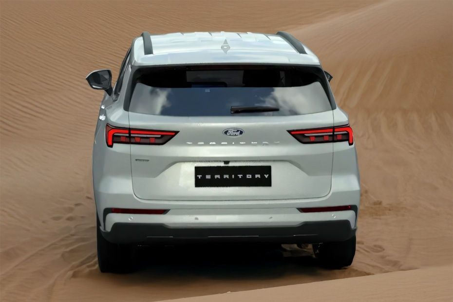 Ford Territory rear design on desert terrain.