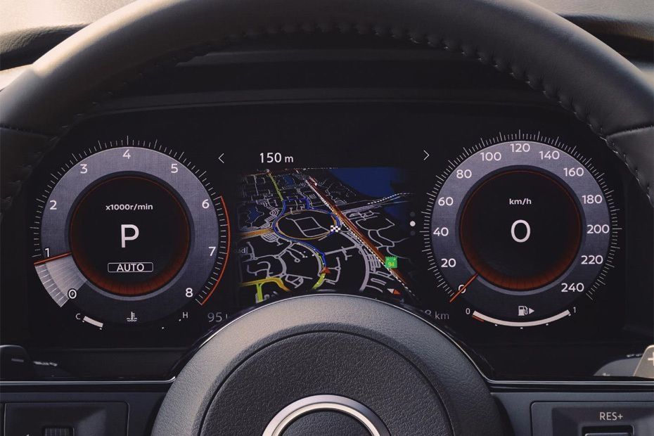 Nissan x trail digital instrument cluster with navigation display.