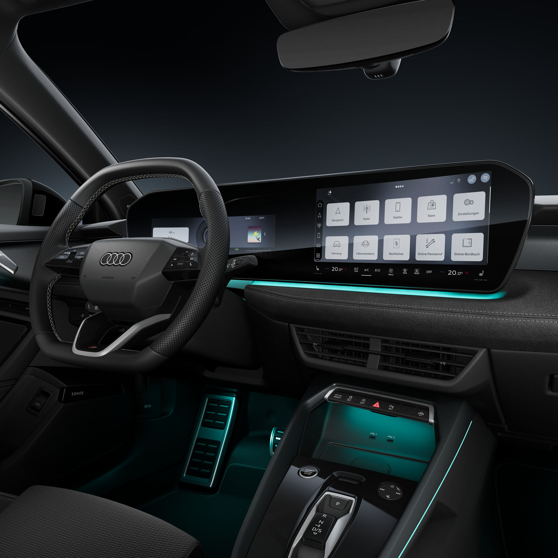 The 2026 Audi A3 dashboard with the new curved panoramic display, 11.9-inch Virtual Cockpit, and 12.8-inch MMI touchscreen.