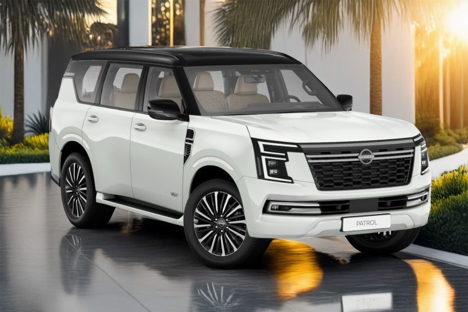 Nissan Patrol front three quarter view in white