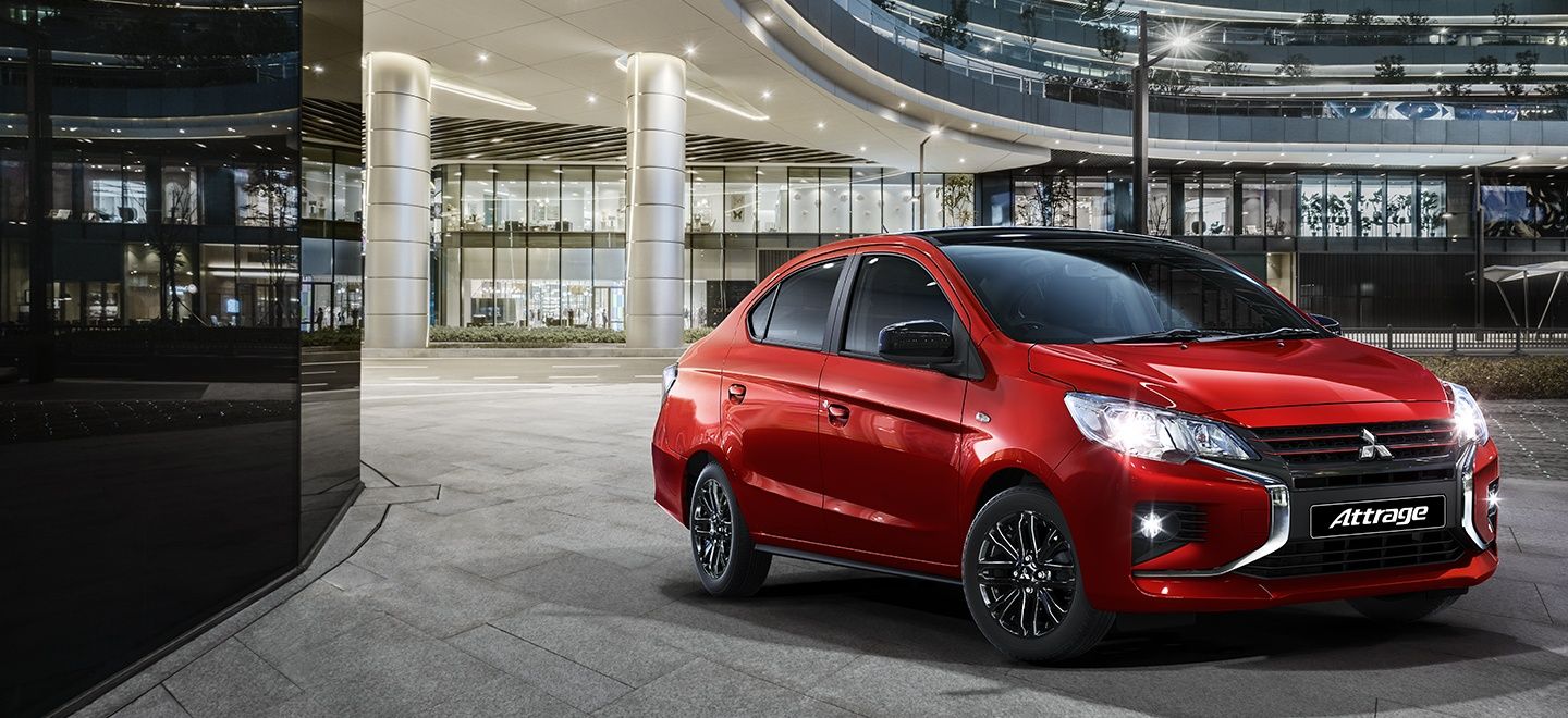 Mitsubishi Attrage front three quarter view in red