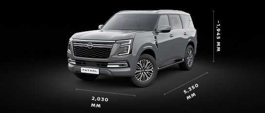 Nissan Patrol dimensions highlighting its length, width, and height in the UAE