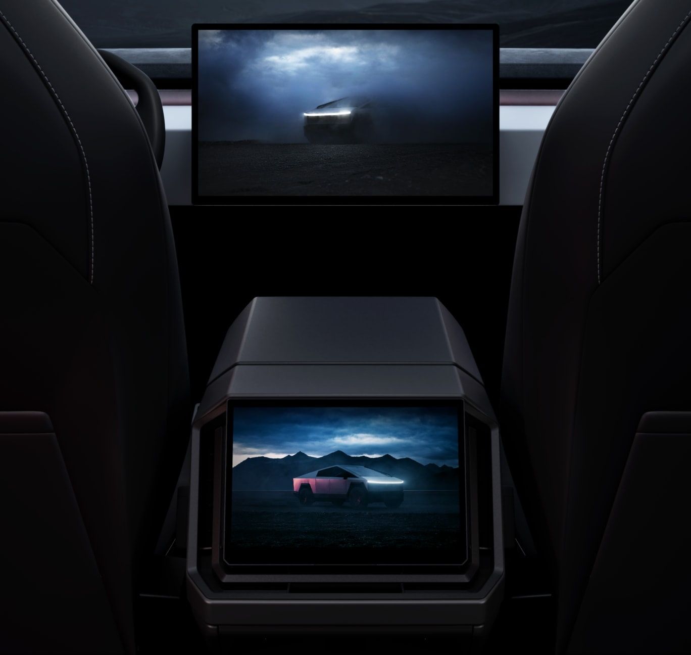 Tesla Cybertruck interior showcasing the front touchscreen