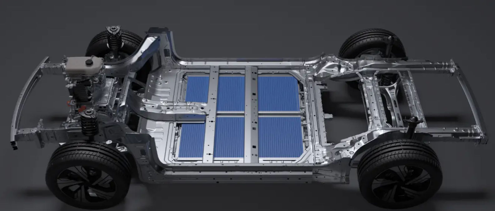 Geely EX5 GEA platform with integrated battery pack and electric powertrain layout.