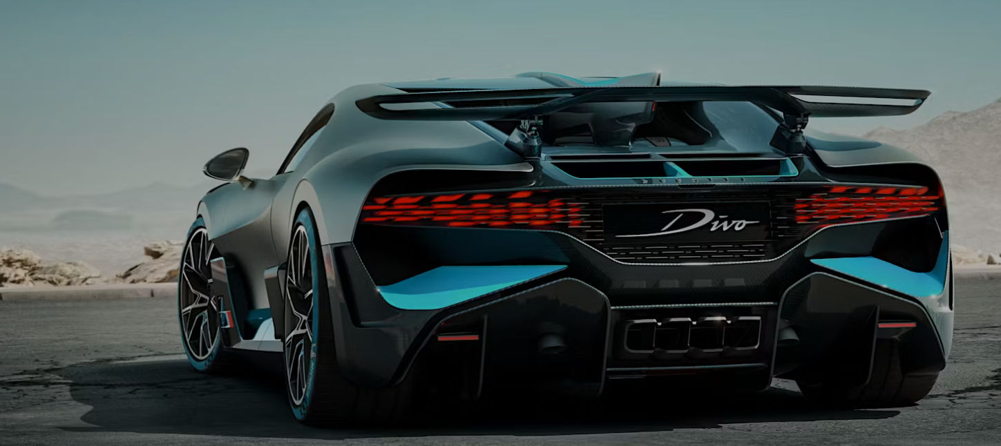 Bugatti Divo rear design with active rear wing and LED taillights