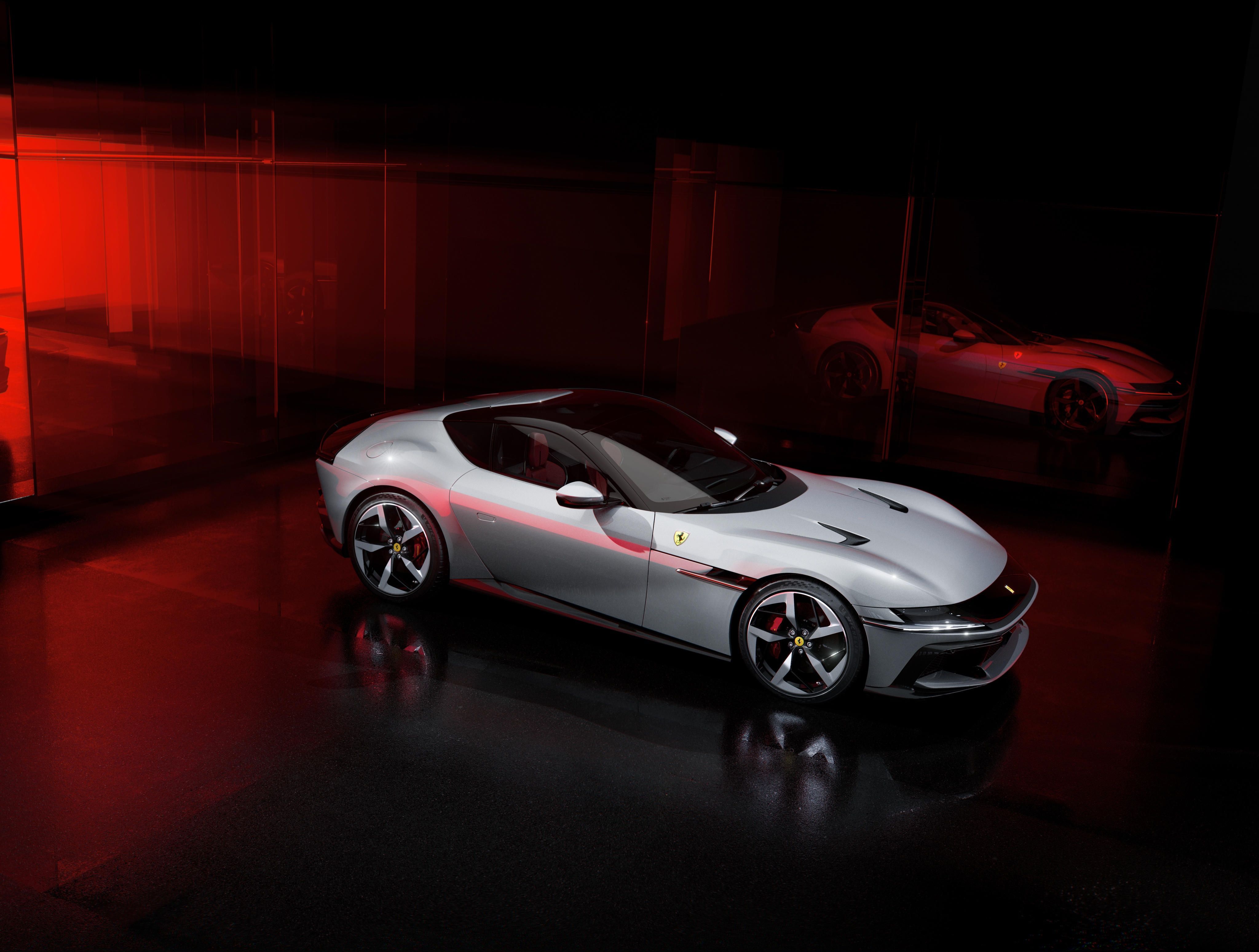 Ferrari 12Cilindri Manuale front three-quarter exterior in silver