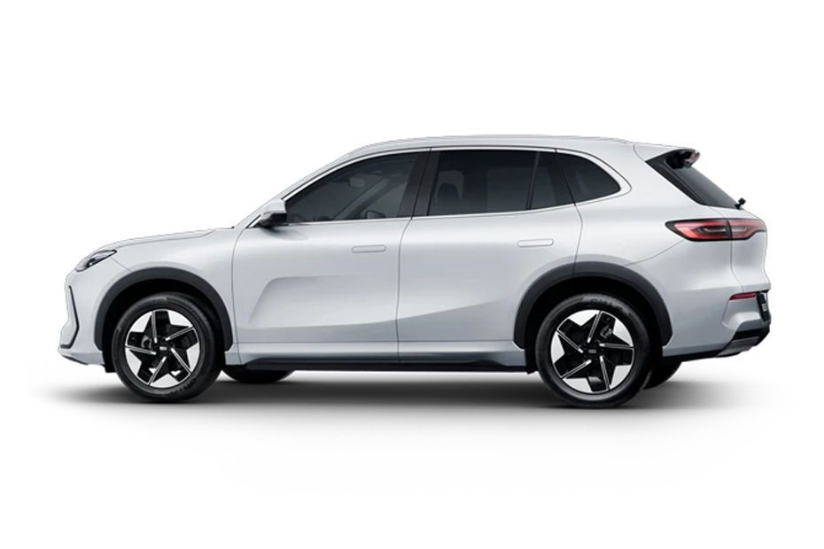 Geely EX5 side profile showcasing its sleek electric SUV design and aerodynamic styling