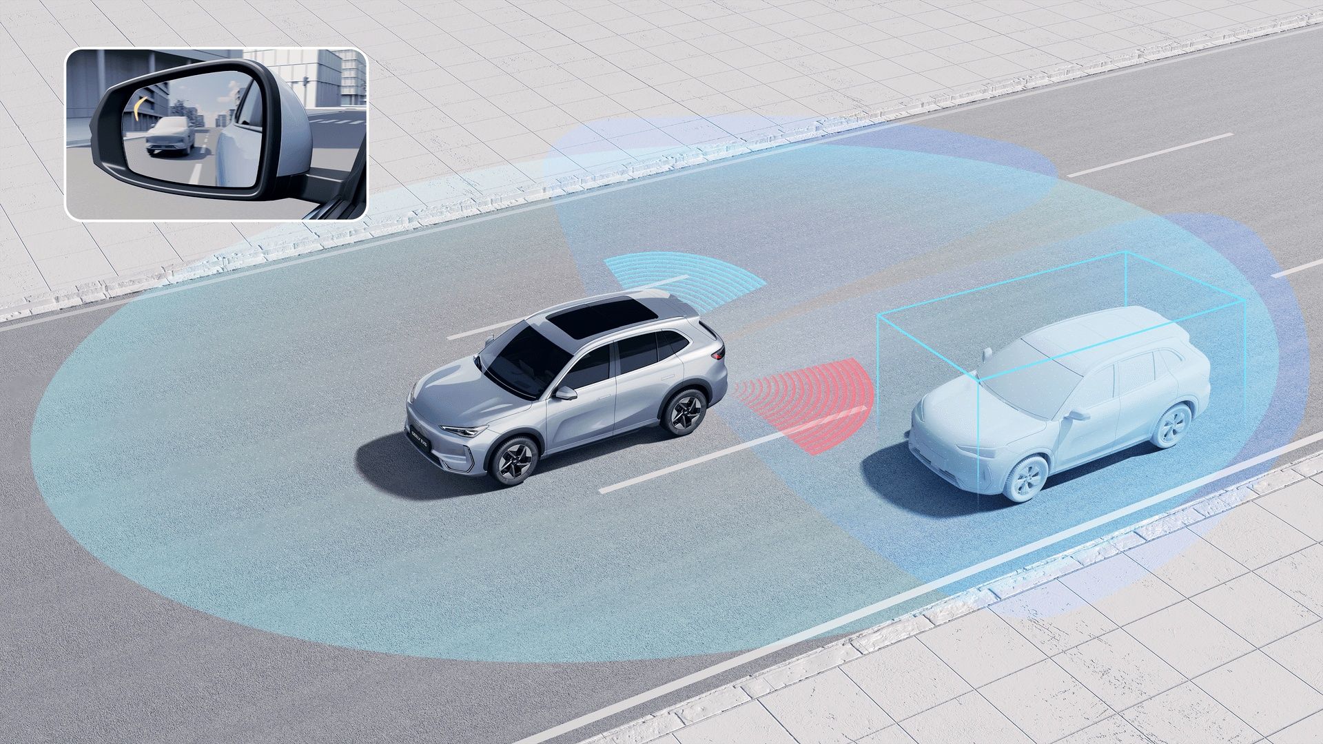 Geely EX5 Blind Spot Monitoring detects vehicles approaching from behind