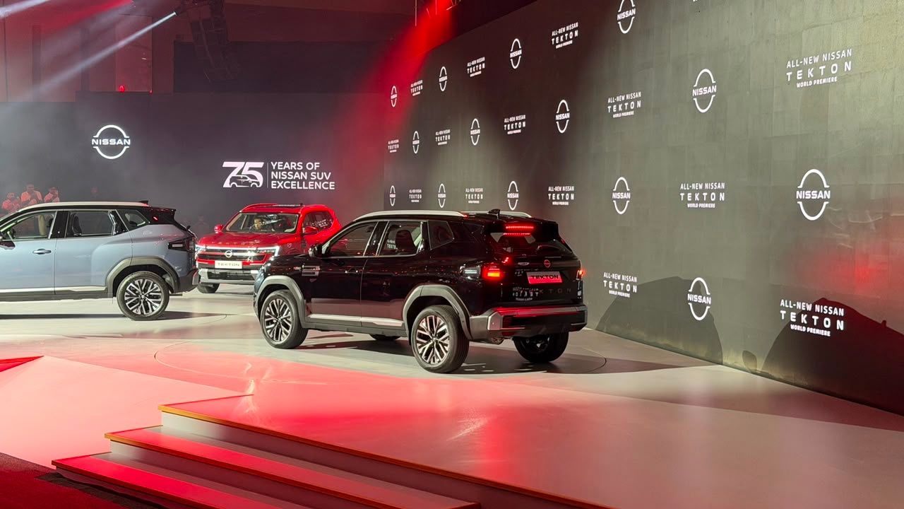 Nissan Tekton rear three-quarter view displayed at the world premiere event