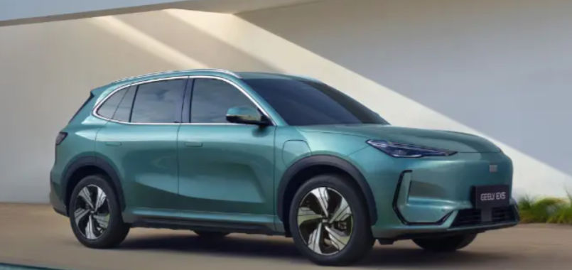 Geely EX5 in Turquoise Green showcasing its modern electric SUV design