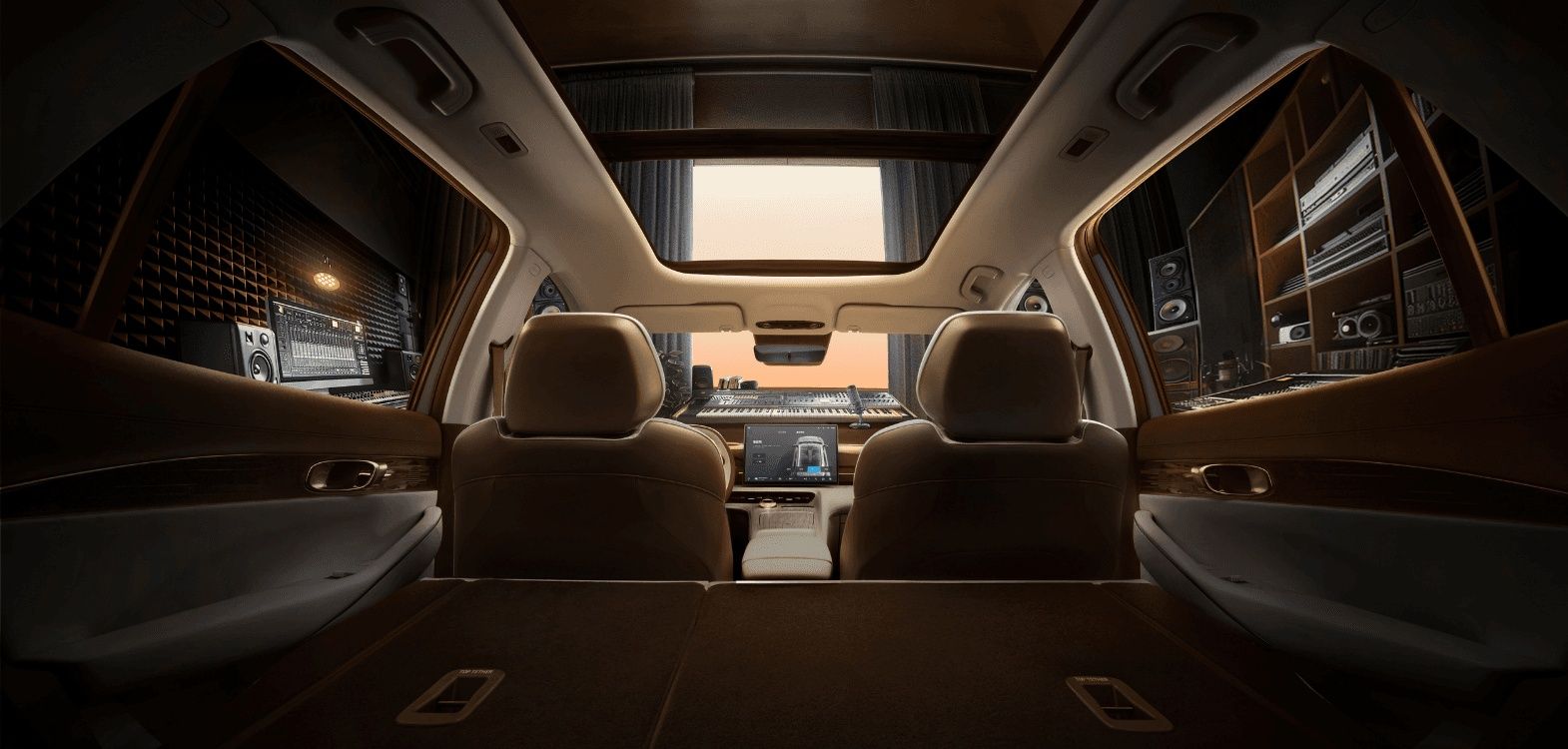 Geely EX5 interior with panoramic sunroof and spacious rear cargo area