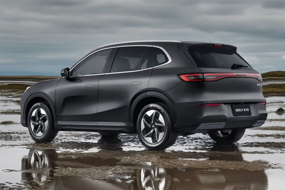 Geely EX5 electric SUV rear three-quarter view showcasing full-width LED taillight and aerodynamic design