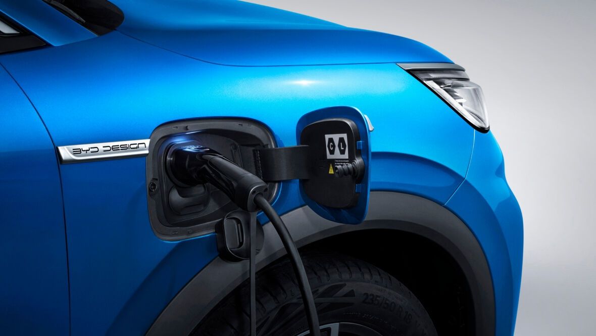 BYD Atto 3 charging port with EV fast charging cable