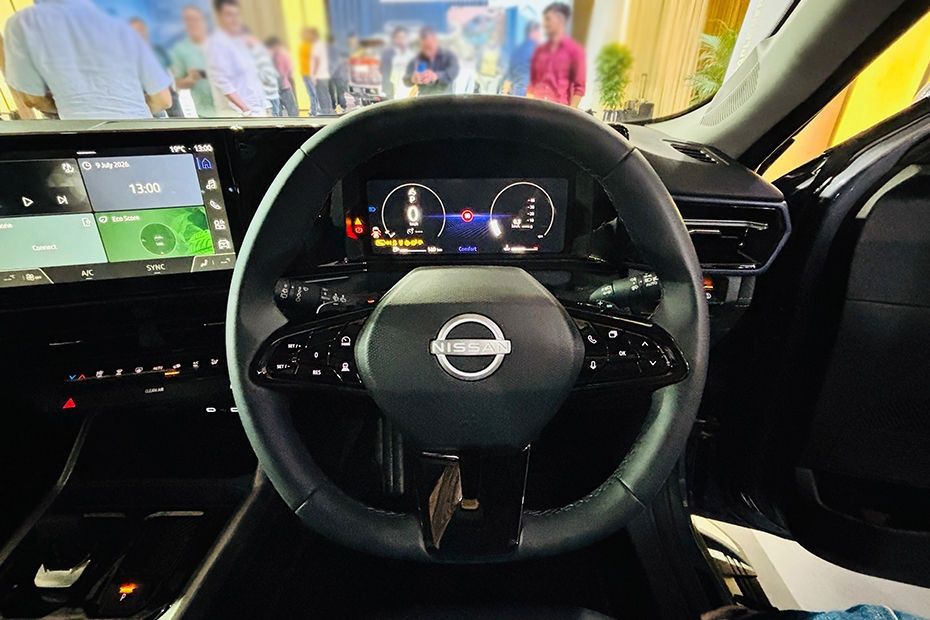 Nissan Tekton interior featuring multifunction steering wheel and dual displays