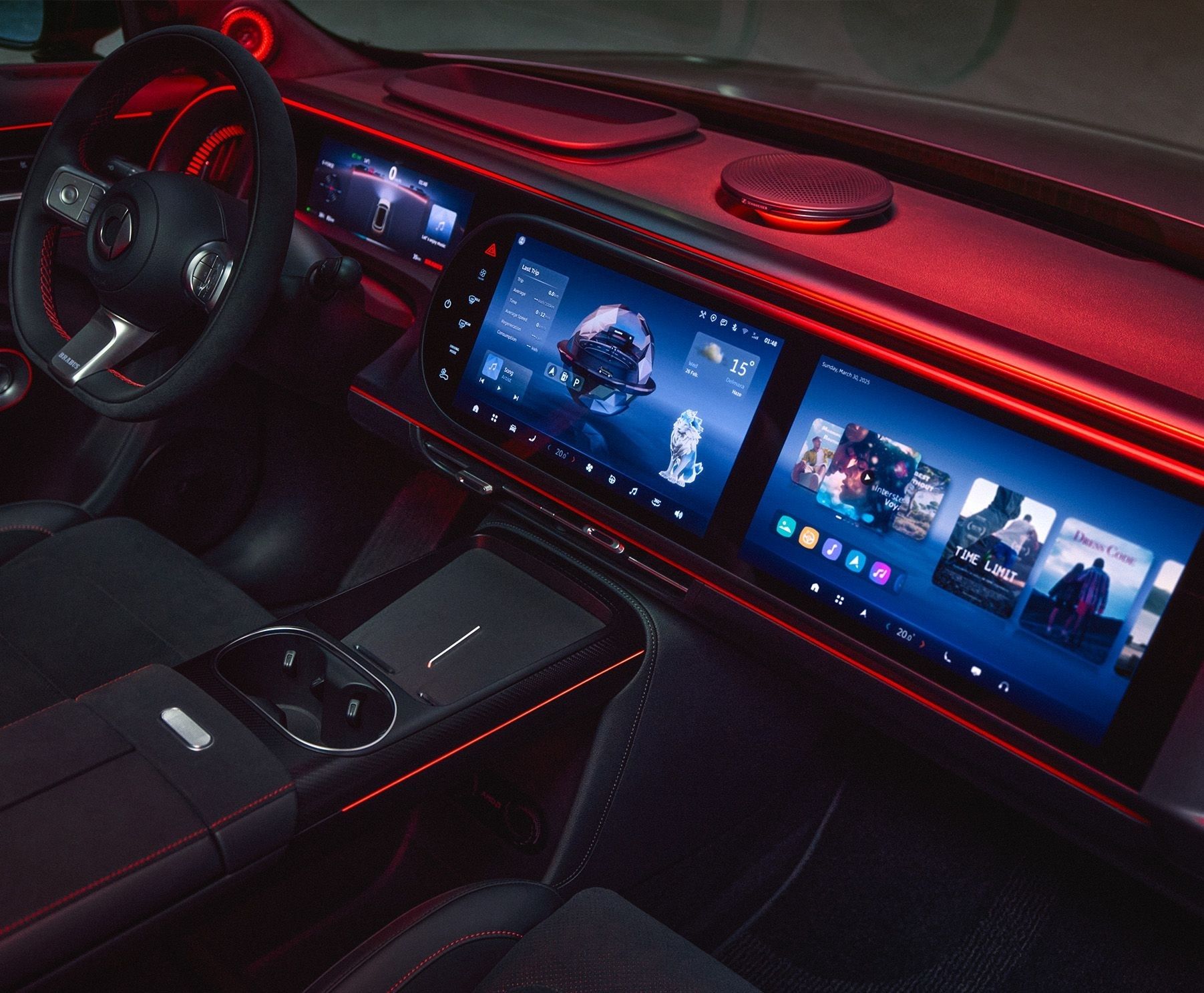 Smart #5 BRABUS interior with dual touchscreens and ambient lighting