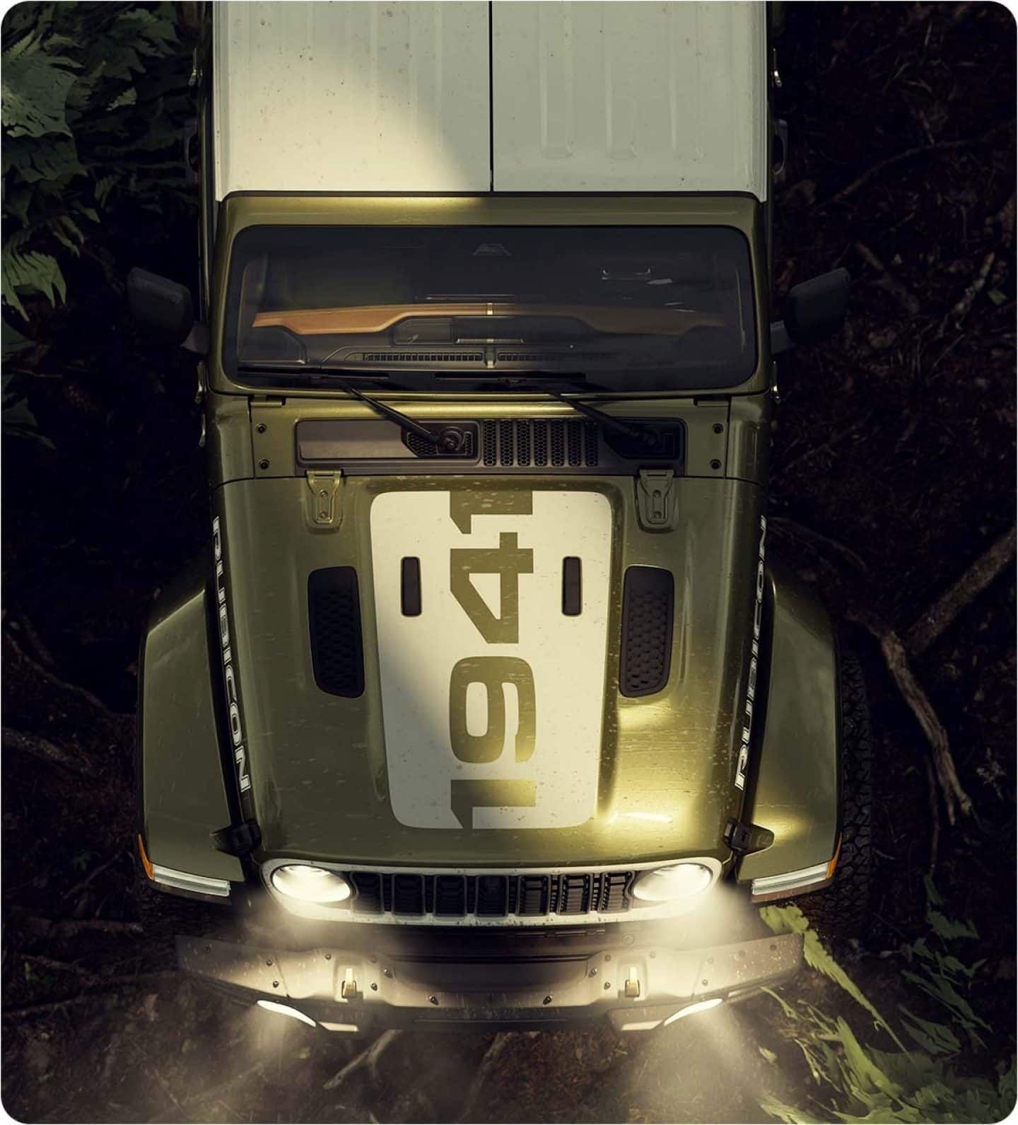 Jeep Wrangler Sarge top view with military-inspired hood decal