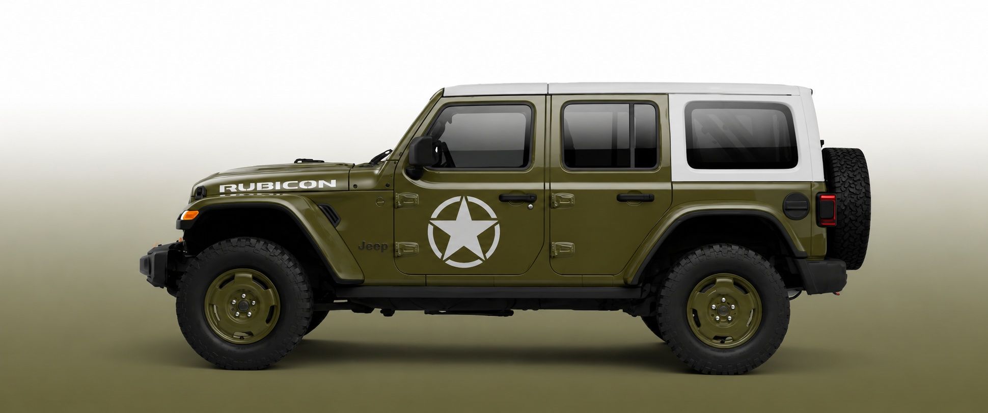 Jeep Wrangler Sarge side profile in military-inspired olive green