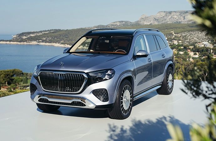 Mercedes-Maybach GLS 680 front three-quarter exterior view.