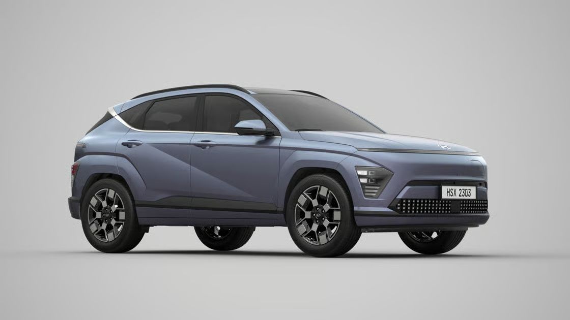 Hyundai Kona Electric exterior showcasing its modern SUV design and aerodynamic side profile.