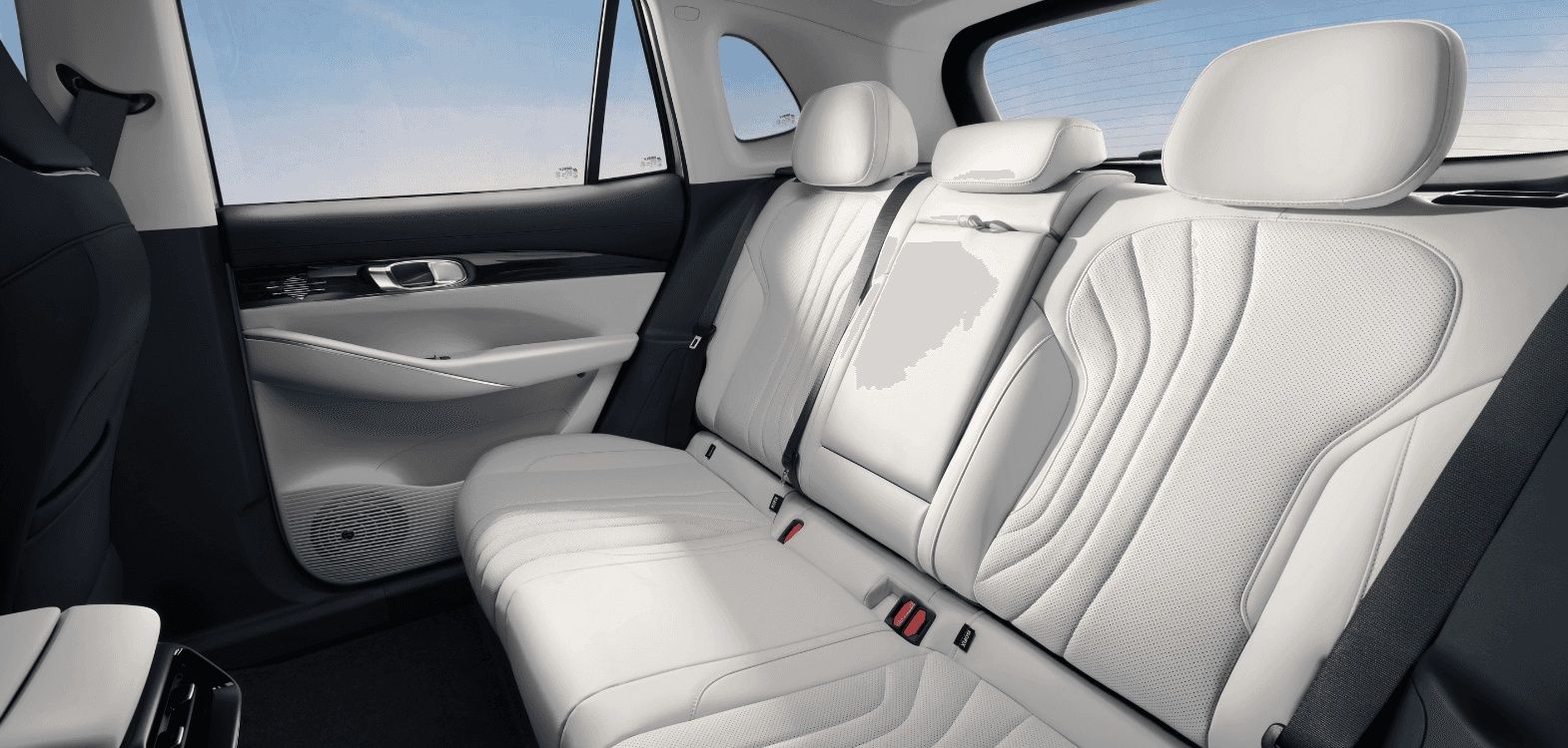 Geely EX5 rear cabin with premium leather seats and spacious seating for three passengers.