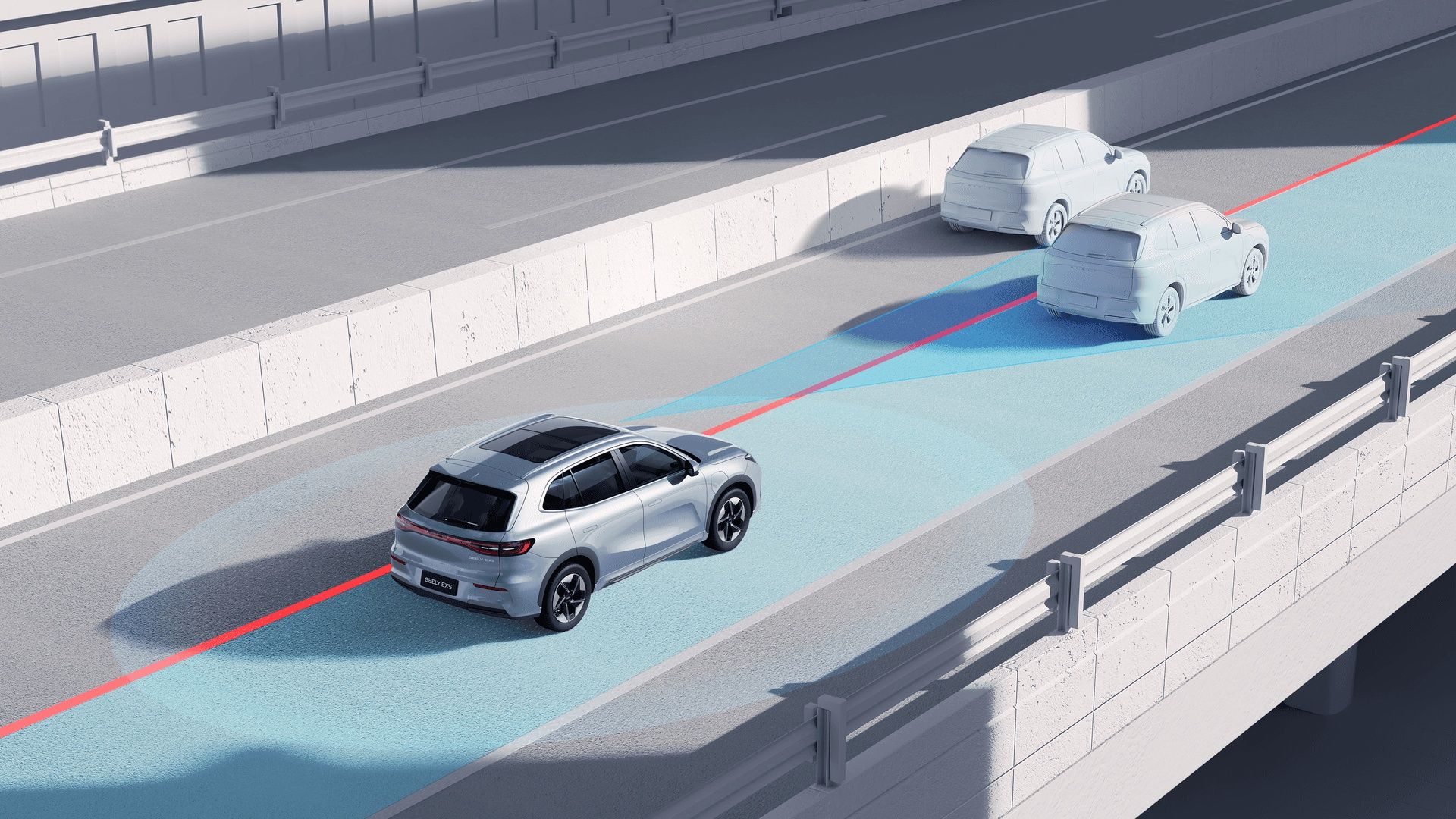 Geely EX5 advanced driver assistance system with lane centring and adaptive cruise control.