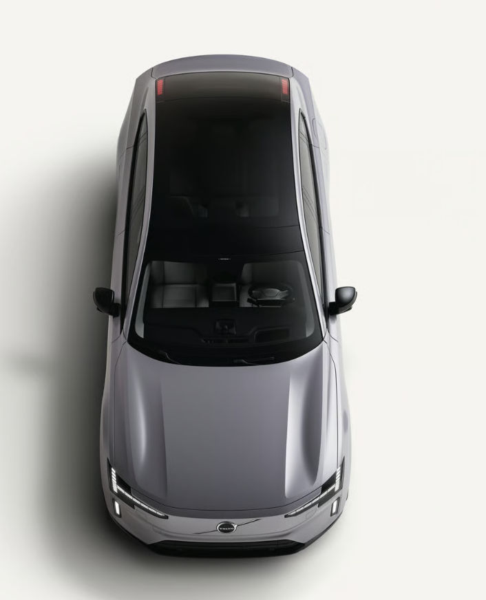 Volvo ES90 panoramic glass roof viewed from above