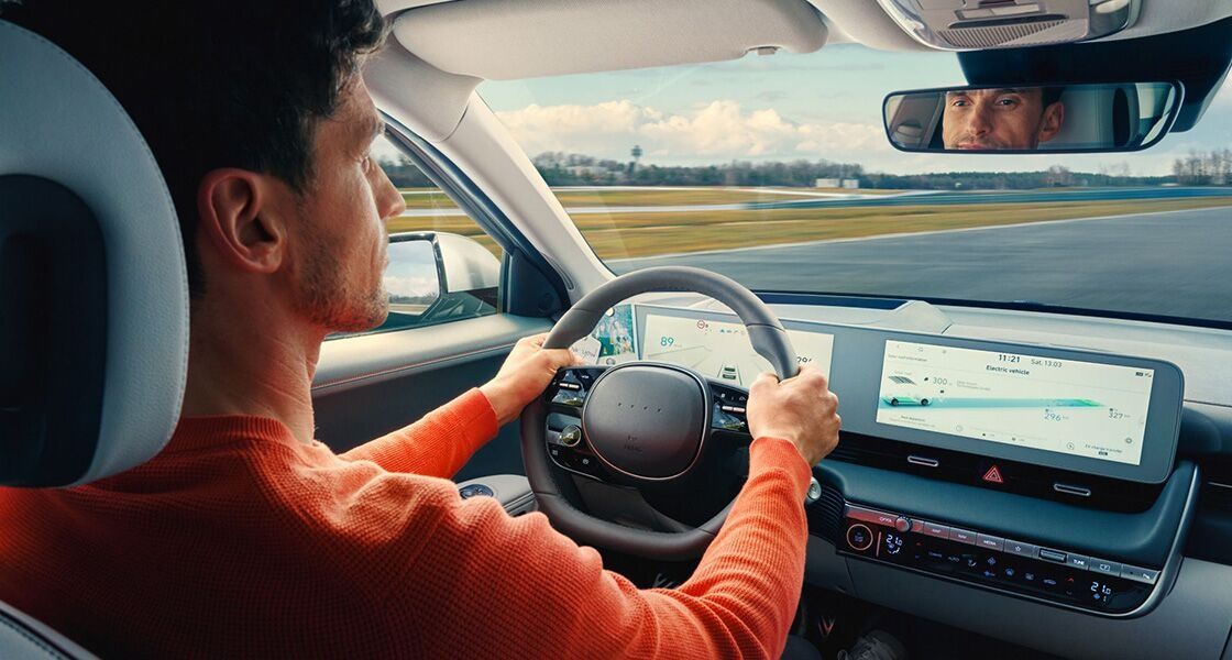 Hyundai IONIQ 5 interior showcasing dual screens and driver cockpit