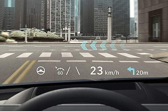 Hyundai IONIQ 5 head-up display showing navigation and driving data  3. E-GMP Platform