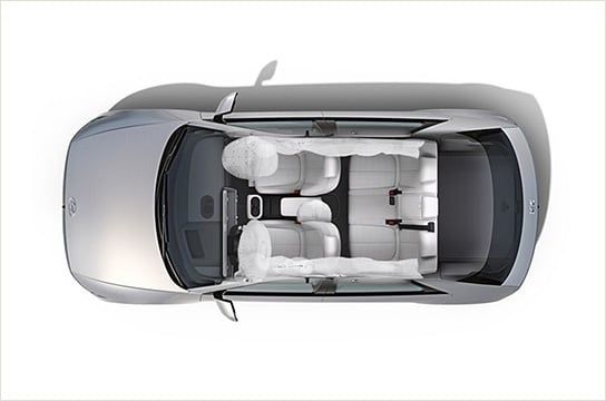 Hyundai IONIQ 5 cabin with seven-airbag safety system illustration