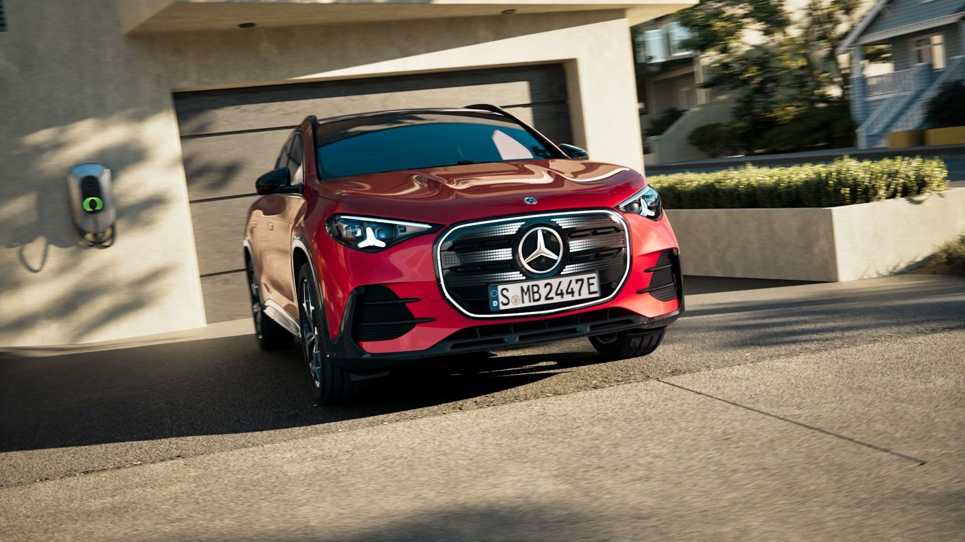 Mercedes-Benz GLA front view highlighting illuminated grille and modern LED headlights