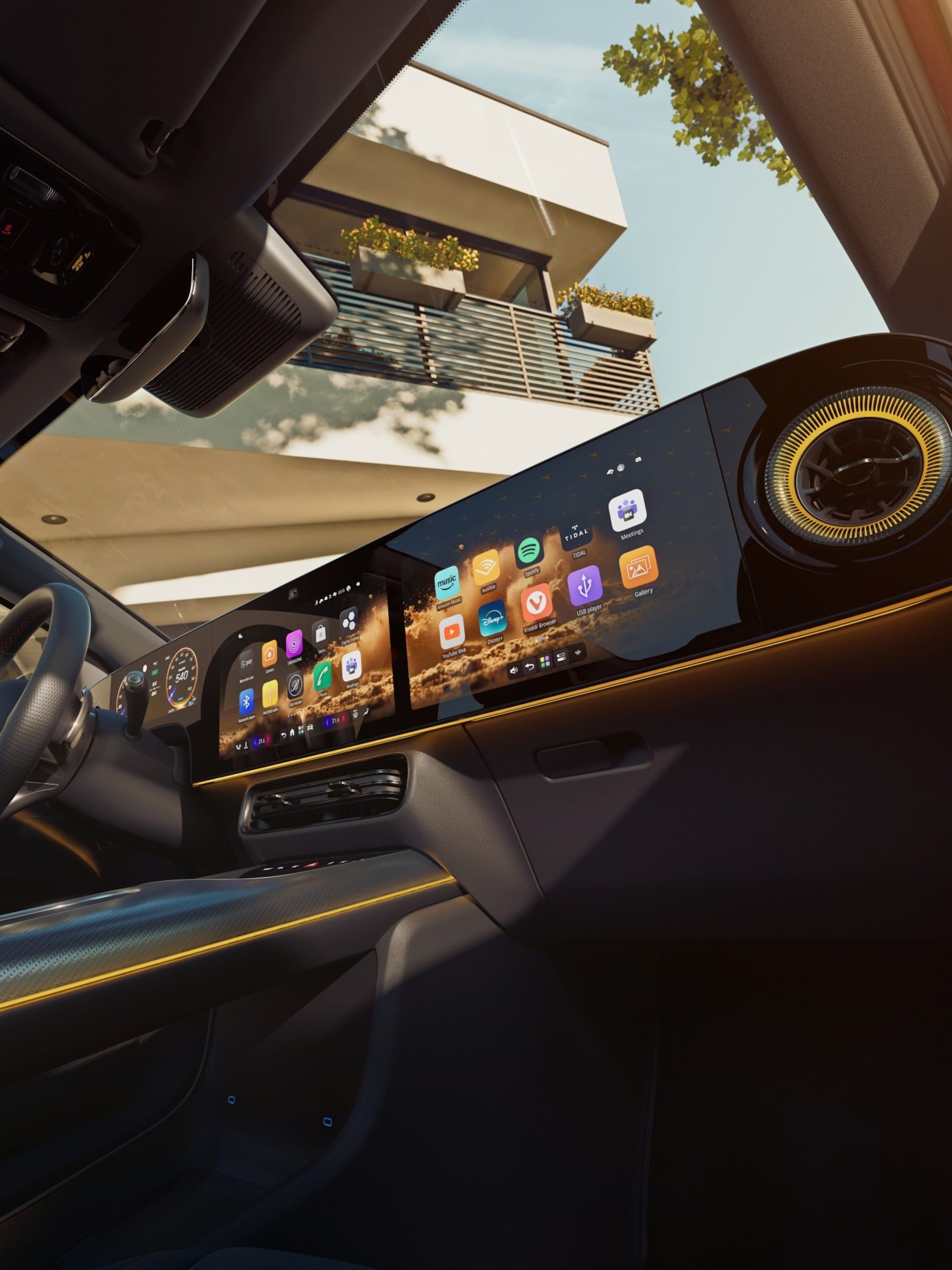 Mercedes-Benz GLA cabin with dual digital displays, MBUX infotainment and premium interior design