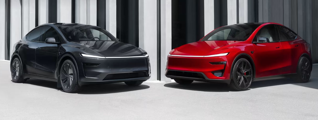 esla Model Y in black and red showcasing updated exterior styling