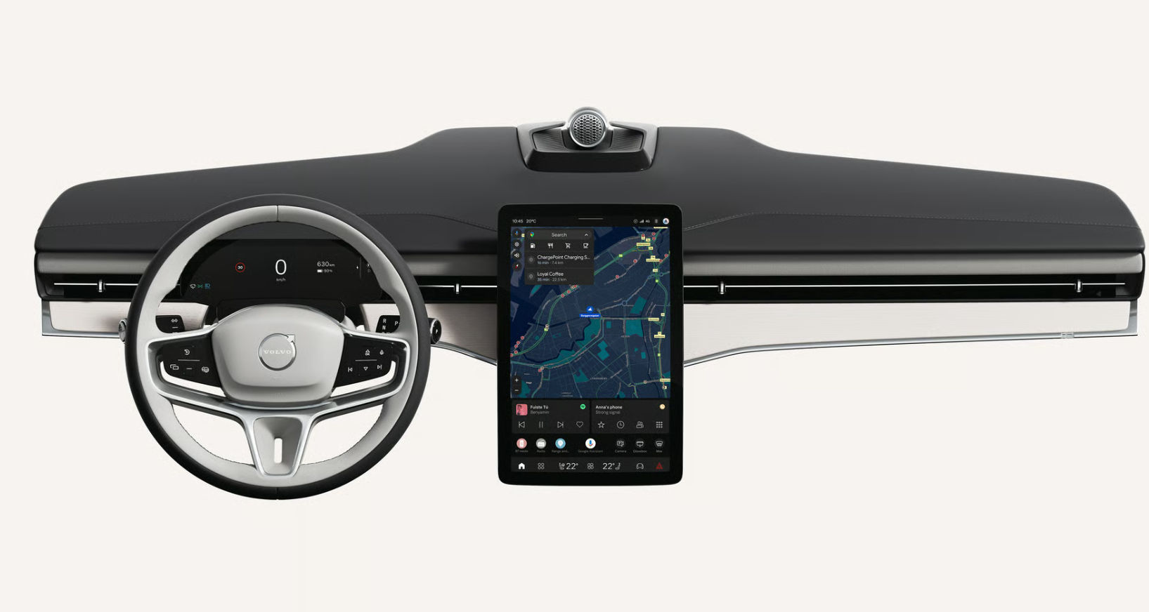 Volvo ES90 dashboard with vertical touchscreen and digital driver display