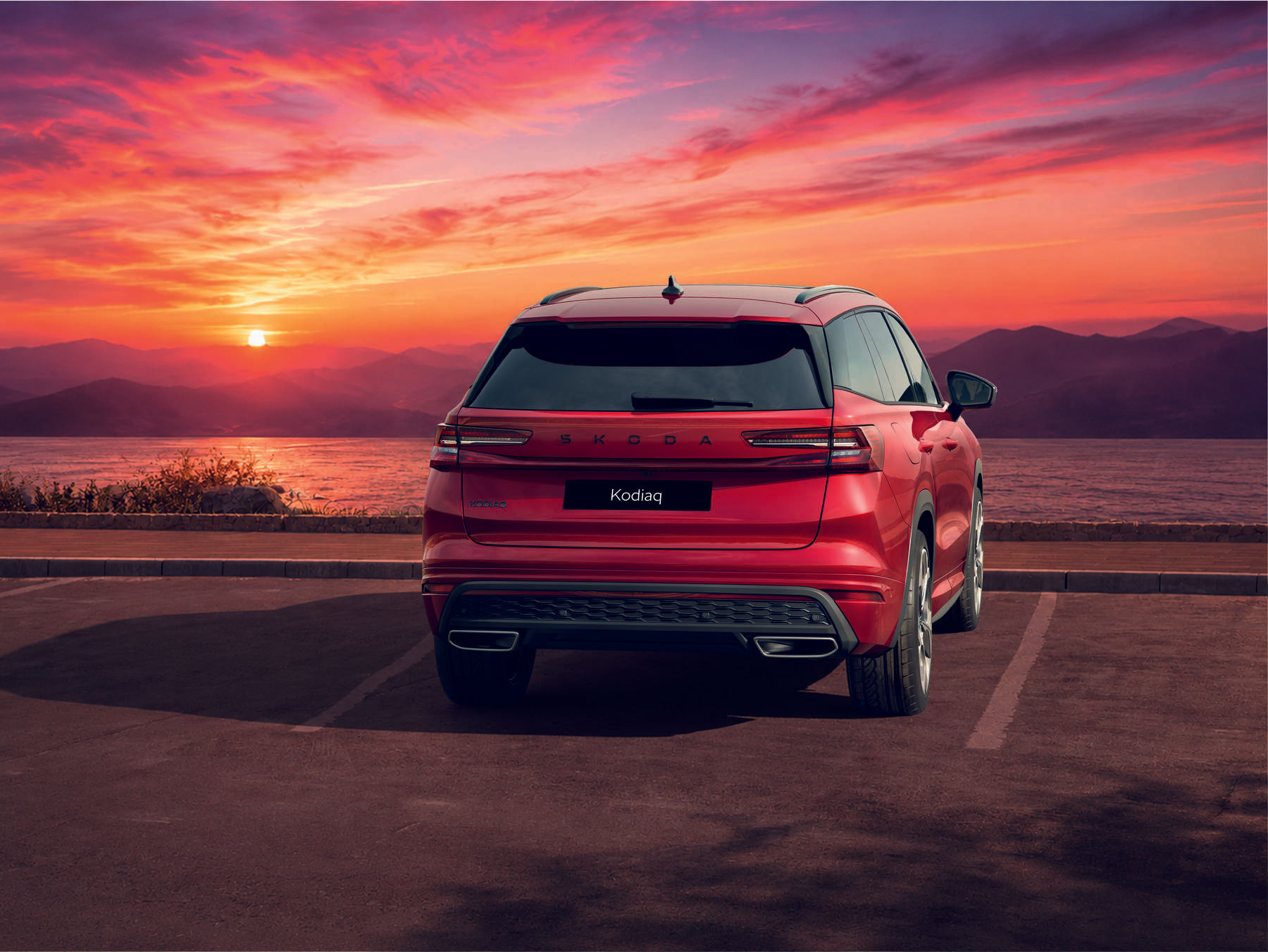 Skoda Kodiaq 2026 rear view with LED taillights and Skoda lettering