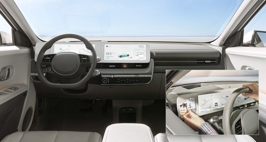 Hyundai IONIQ 5 dashboard with dual digital displays.