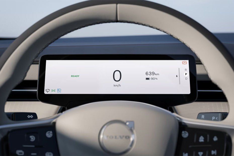 Volvo ES90 digital driver display showing range and battery level