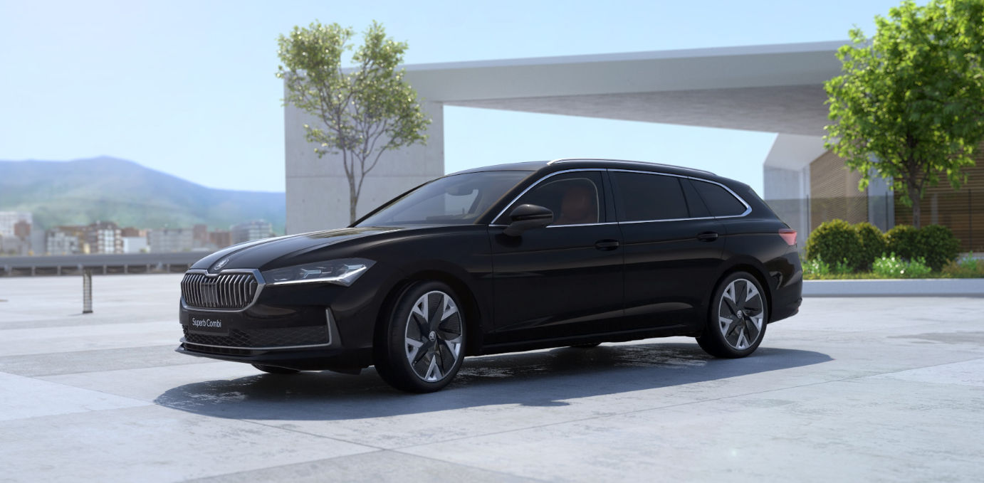 &Scaron;koda Superb Wagon in black exterior parked outdoors