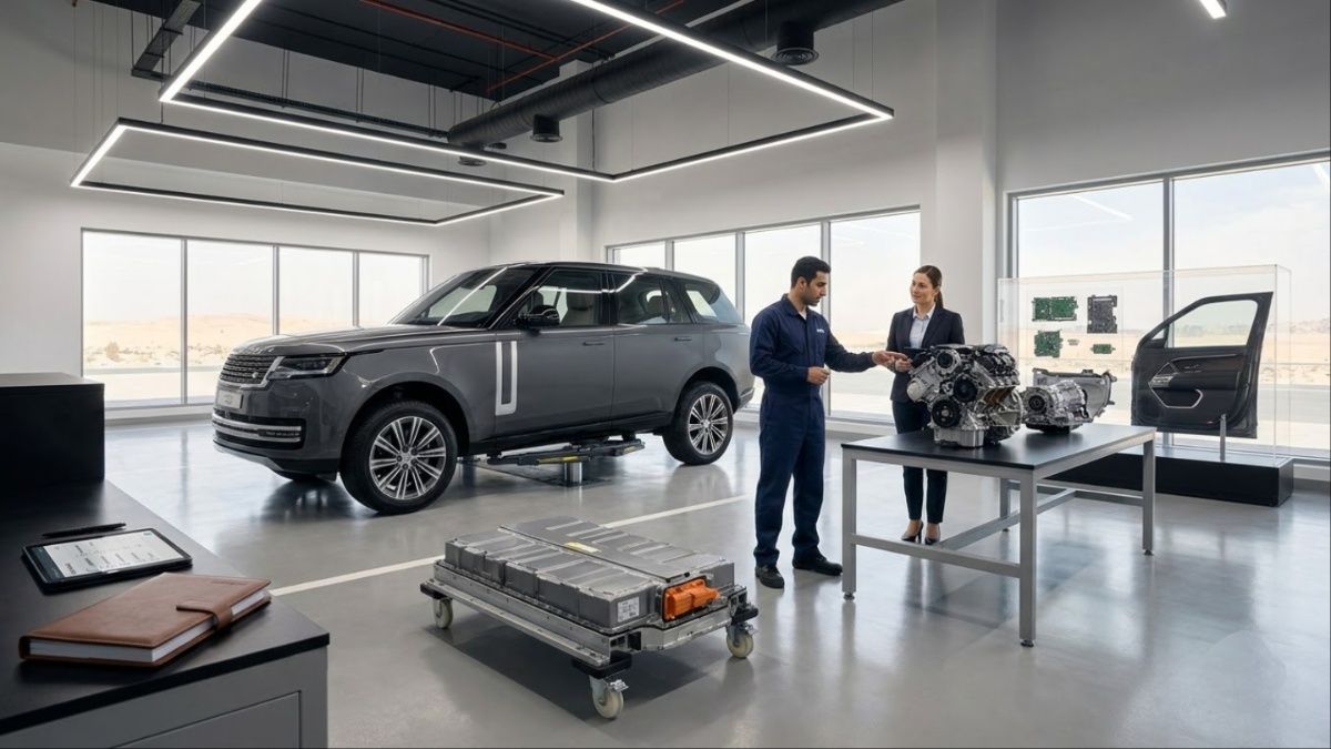 Technicians inspecting SUV