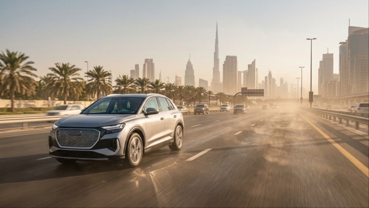 Electric SUV driving on highway