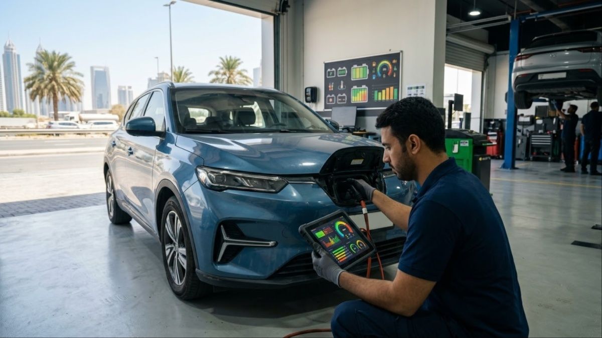 Technician Inspecting Electric car