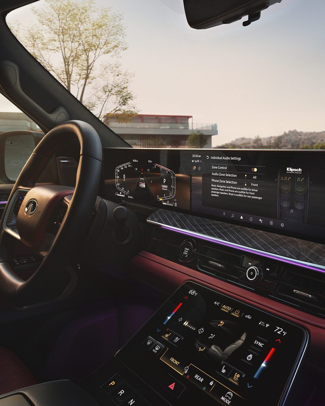 Infiniti QX80 interior infotainment display with Individual Audio and Klipsch sound settings