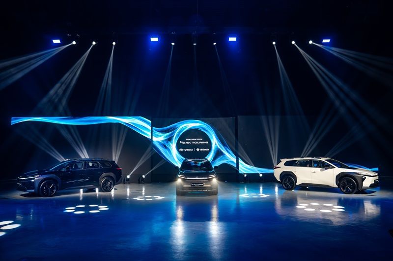 Toyota bZ4X Touring electric SUVs displayed on stage at the UAE launch